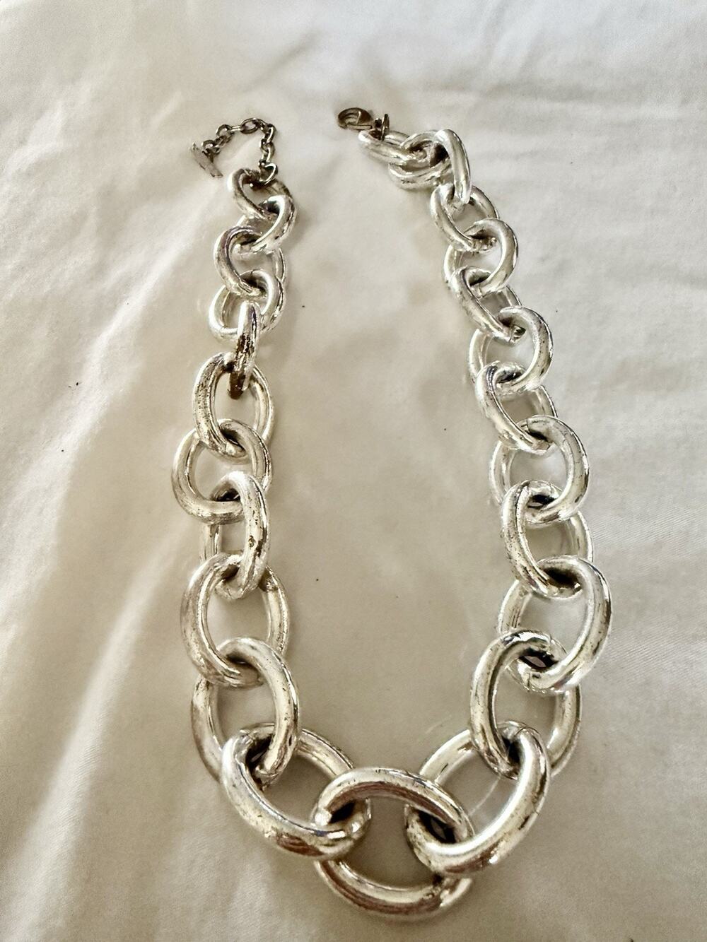 Silver Tone Chunky Cable Chain Necklace 16-19”